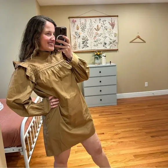 Tuckernuck Xirena Camel Brown Cotton Long Sleeve Mini Dress Small - Picture 4 of 12
